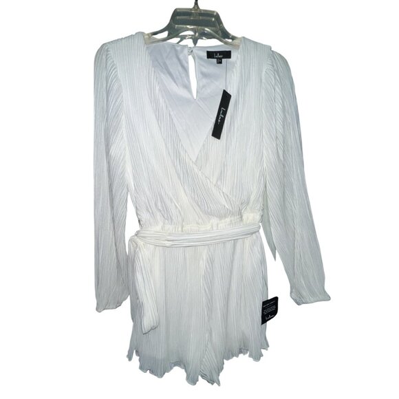 Lulus Plissed to Be Here White Plisse Balloon Sleeve Romper Sz Small White Long - Picture 5 of 16